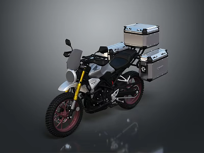 Adventure Motorcycle With Black Frame Silver Storage Cases And Red Spoked Wheels Design 3d model