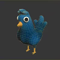 Blue Cartoon Bird With Big Eyes Yellow Beak And Feet Standing On Black Background