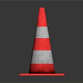Red And White Striped Traffic Cone With Red Base On Gray Background Safety Road Equipment
