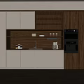 Modern Kitchen Interior With White And Wooden Cabinets Integrated Oven And Open Shelf