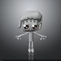 3D Cartoon Character With White Body Big Brown Eyes Creamy Hair On Reflective Black Background