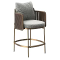 Modern Bar Stools With Wicker Backrest Upholstered Seat And Brass Frame 3d model