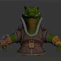 Anthropomorphic Crocodile Warrior Character With Metallic Armor And Green Skin