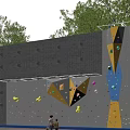 Colorful Climbing Wall In Happy Residential Community With Trees And Colorful Holds