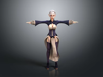 Fantasy Female Character With White Hair And Blue Outfit Standing Pose 3d model