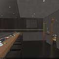 Japanese Restaurant Interior With Wooden Bar Counter High Stools Warm Lighting And Wine Racks
