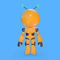 Cute Yellow Robot Featuring Green Eyes Blue Joints And Antennas On Blue Background