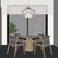Modern Middle Ancient Mahjong Table and Chair Chandelier Curtain 3d model