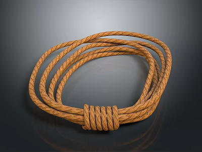 Brown Twisted Rope With Coiled Shape And Secure Knot Design Feature 3d model