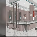Elegant Jewelry Store Interior Design With Pink Walls Arch Doors And Glass Showcases