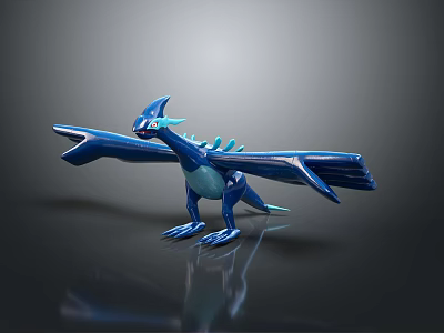 Shiny Blue Winged Dragon Figurine Depicting Mythical Fantasy Creature Character 3d model