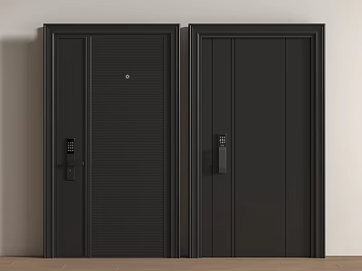 Black Modern Security Doors With Electronic Locks Sleek Design And Double Panel 3d model