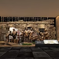 Cultural Center Historical Exhibition With Brick Wall Sculptures And Display Case