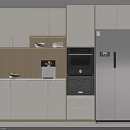 Modern White Kitchen Sideboard With Refrigerator Oven Coffee Machine And Lighting 3d model