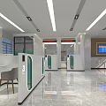 Modern Service Hall Interior With Service Counters Waiting Seats And Electronic Screens