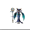 Angelic Female Character With Blue Gold Outfit And Feathered Wings Holding Crystal Staff