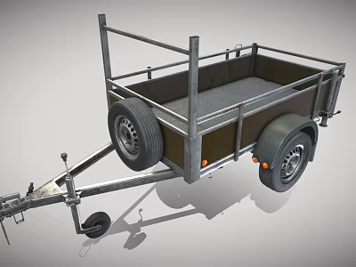 Heavy Duty Utility Trailer With Metal Cargo Bed And Dual Wheels 3d model