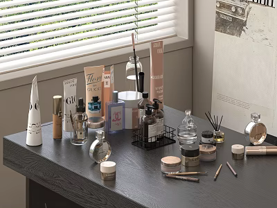 Neatly Arranged Perfume And Cosmetics Display With Bottles Jars Tubes And Scented Items 3d model