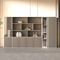 Modern Wooden Bookcase With Multi Shelves Cabinets Books Decorative Items And Small Potted Plant