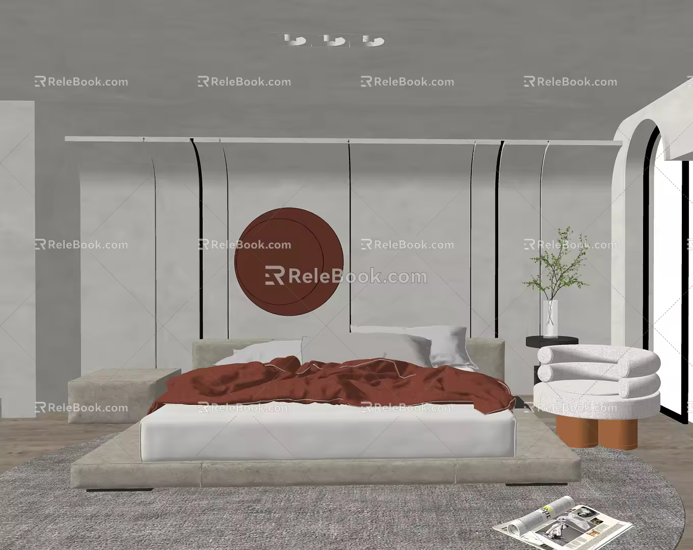 Modern background double bed combination 3d model