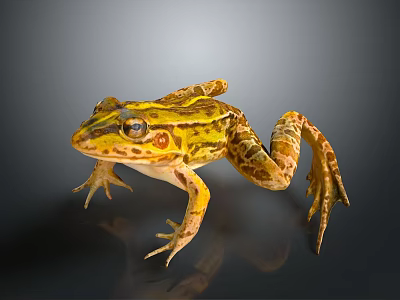 Yellow And Brown Striped Frog On Gray Background With Shiny Skin Detailed 3D Render 3d model