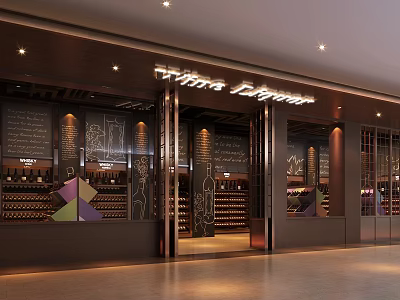 Modern Liquor Store Interior Exterior Design With Wine Racks Display Shelves And Lighting 3d model
