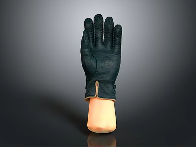 Black Leather Glove Displayed on Light Colored Hand Model Against Dark Background 3d model