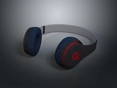 Modern Over Ear Headphones with Blue Earpads White Headband and Red Logo Design 3d model