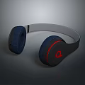 Modern Over Ear Headphones with Blue Earpads White Headband and Red Logo Design