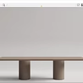 Minimalist Wooden Dining Table With Cylindrical Legs And Long Tabletop 3d model