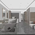 Modern Beauty Hair Salon Interior With Mirrors Salon Chairs Wooden Cabinets Sofa And Gray Floor