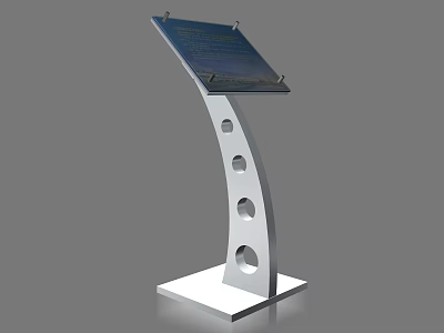 Commercial Display Stand With Curved Metal Frame Circular Holes And Tilted Panel 3d model