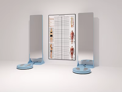 Commercial Equipment Featuring Mirrors Blue Bases Central Panel With Charts And Human Body Diagrams 3d model