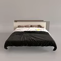 Modern Double Bed With Gray Beige Headboard Brown Pillows White Sheets And Black Comforter 3d model