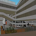 Modern School Building Featuring Multi Level Structure Green Courtyard And Walking Pedestrians