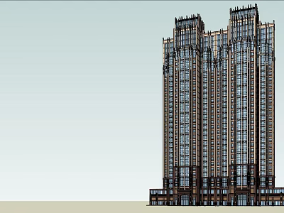 Twin Modern Classical High Rise Building Exterior With Glass Windows And Podium Base 3d model