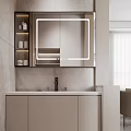 Elegant Modern Bathroom Vanity With Backlit Mirror Marble Sink Countertop Storage