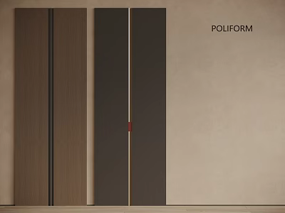 Poliform Cabinet Doors Featuring Brown And Dark Gray Panel With Red Accent 3d model