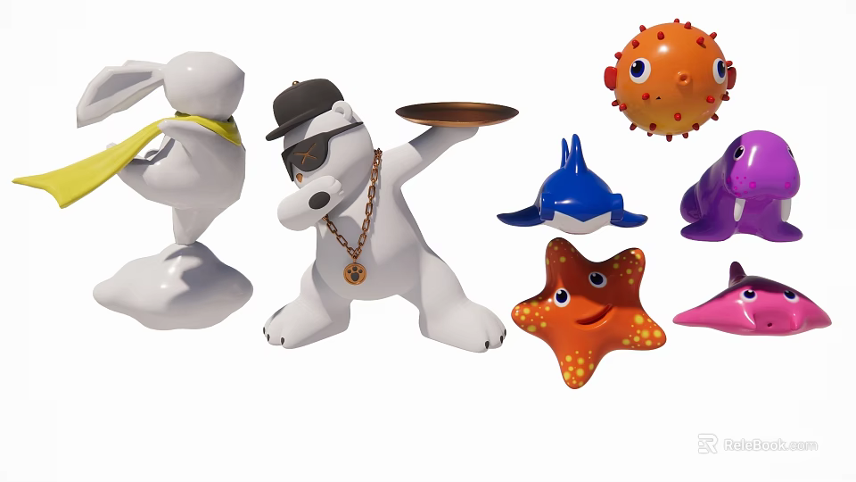 Diverse Animal Shaped Decorative Ornament Set With Cute Cartoon Styles For Home Decor 3d model 