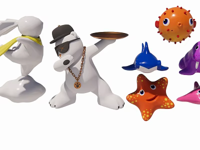 Diverse Animal Shaped Decorative Ornament Set With Cute Cartoon Styles For Home Decor 3d model