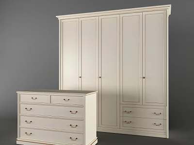 White Multi Door Wardrobe with Drawers and Matching Chest of Drawers 3d model
