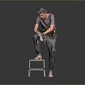 Man Wearing Goggles Using Power Drill On Step Ladder With Tool Belt 3d model