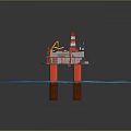 Offshore Oil Drilling Platform with Red Pillars and Industrial Equipment in Marine Environment