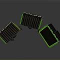 Three Green Trash Bins With Lids And Black Garbage Bags Beside