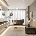 Modern Bathroom Interior Design With Double Sinks Marble Countertops And Freestanding Bathtub