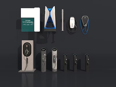 Electric Vehicle Charging Stations With Various Models Wall Mounted And Floor Standing Designs 3d model