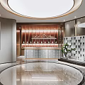 Luxurious Hotel Lobby Interior With Round Ceiling Marble Floor And Reception Desk