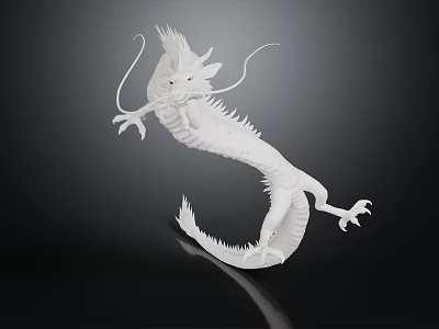 White Dragon 3D Model With Detailed Mythical Creature Design And Sleek Form On Dark Background 3d model