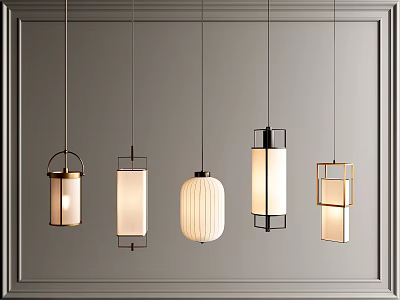 Modern Pendant Lights With Diverse Shapes And Metal Frames For Interior Decor 3d model