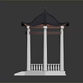 Traditional Gazebo With White Columns Blue Roof Red Accents Steps And Railing